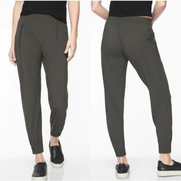 Athleta Cosmic Arbor Olive Green High-Rise Small Petite Jogger Pants Activewear - Picture 1 of 16